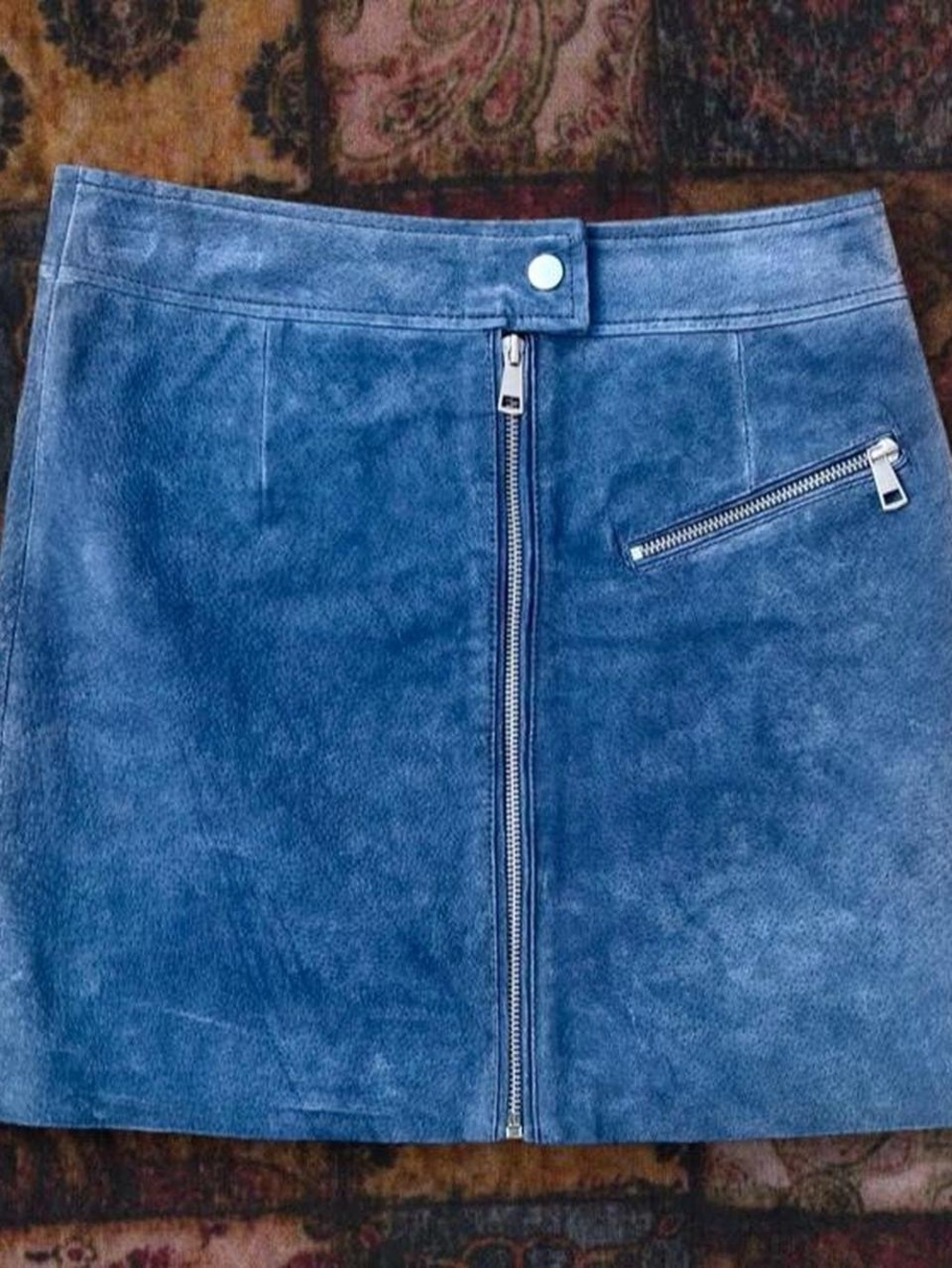 bagatelle Blue Suede Zip-Front Mini Skirt